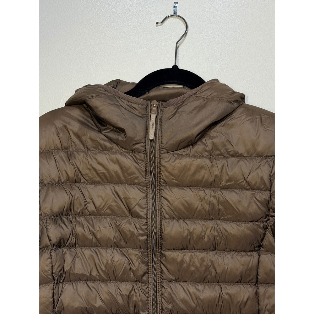 Wantdo Puffer Jacket Small Hooded Duck Down Fill Taupe Quilted Lightweight